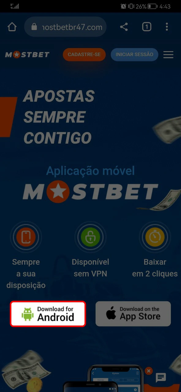 Baixe o aplicativo Mostbet para Android a partir do site oficial.