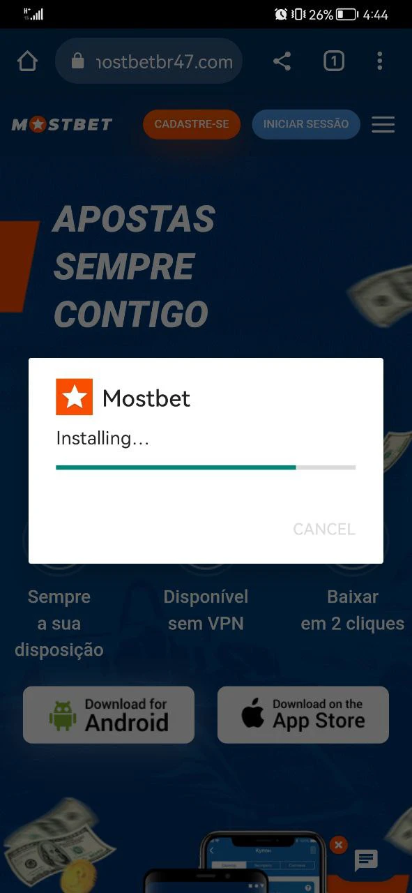 Instale o aplicativo Mostbet em seu smartphone.