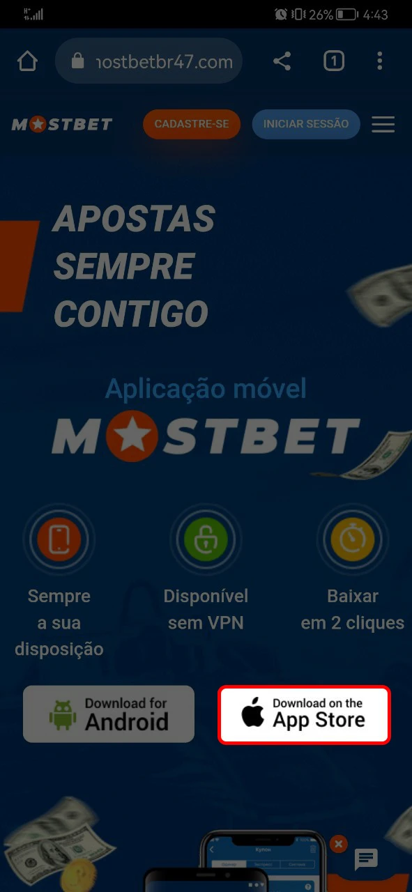 Baixe o aplicativo Mostbet para iOS a partir do site oficial.