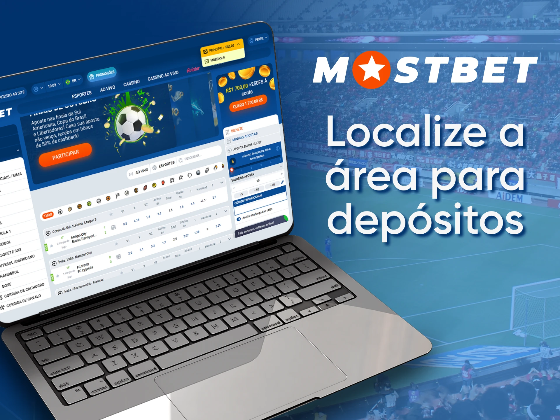 Go to Mostbet account recharge section.