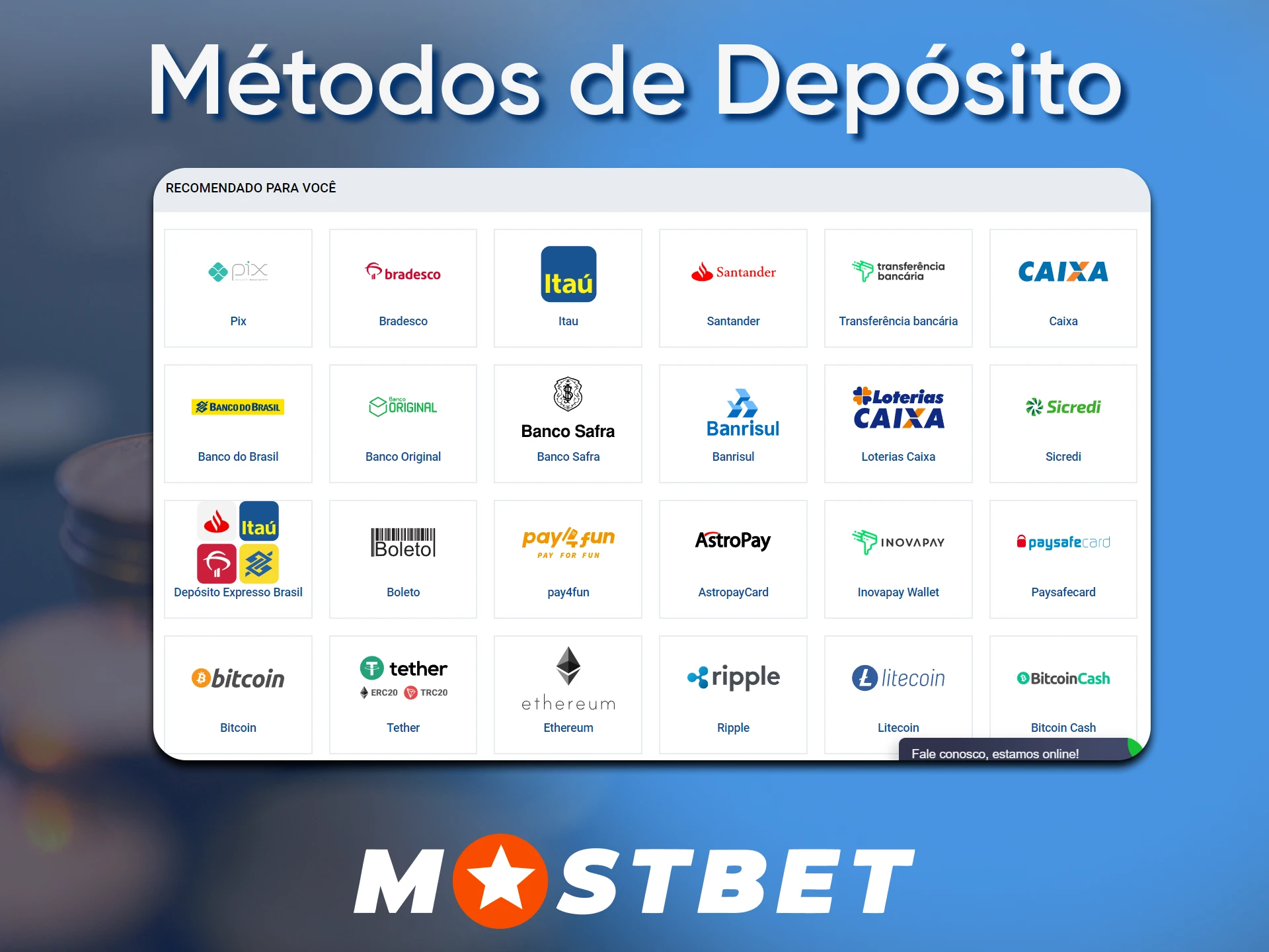 A Mostbet apóia os métodos populares de depósito no Brasil.