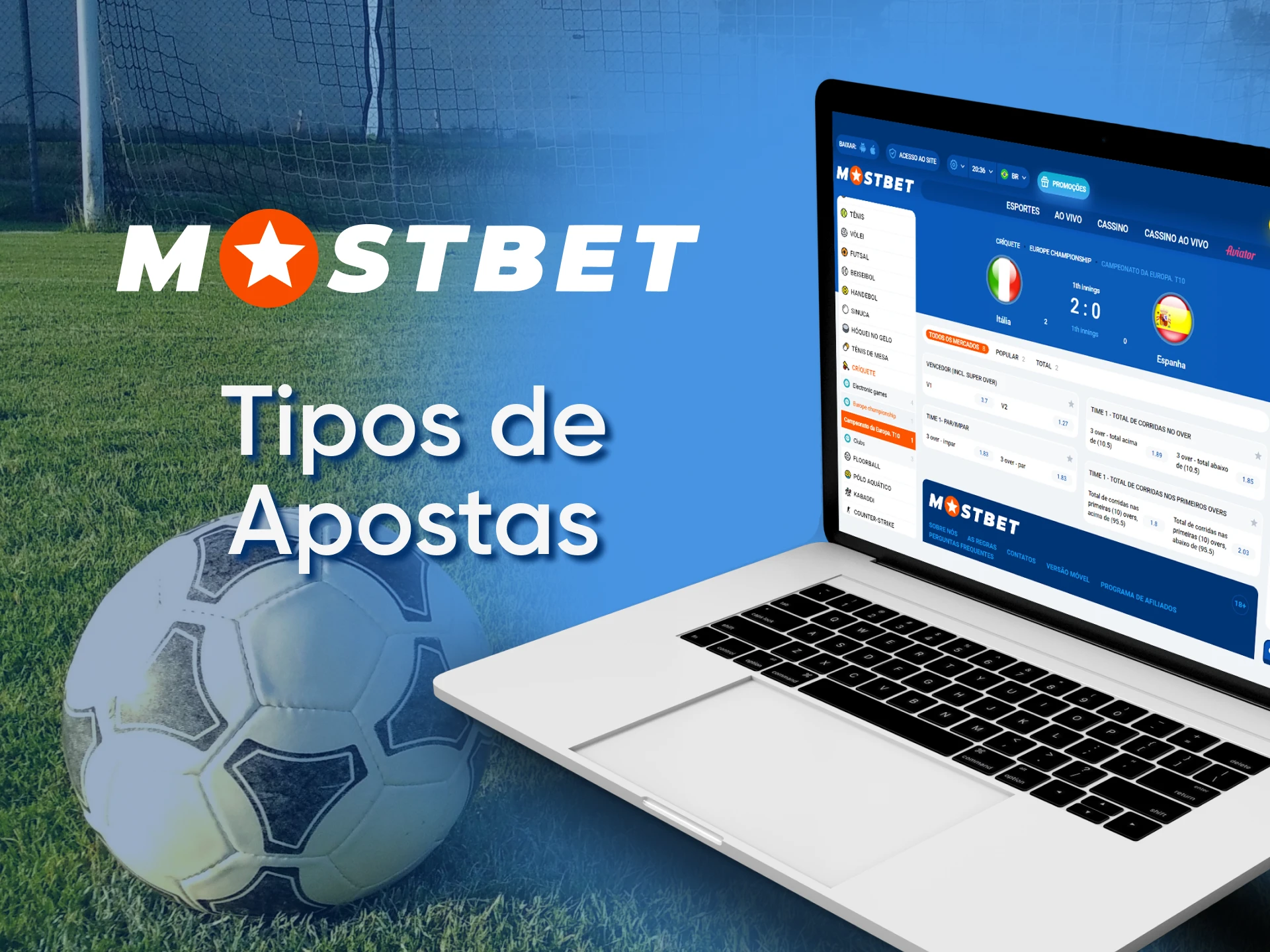 Choose different types of bets with Mostbet.