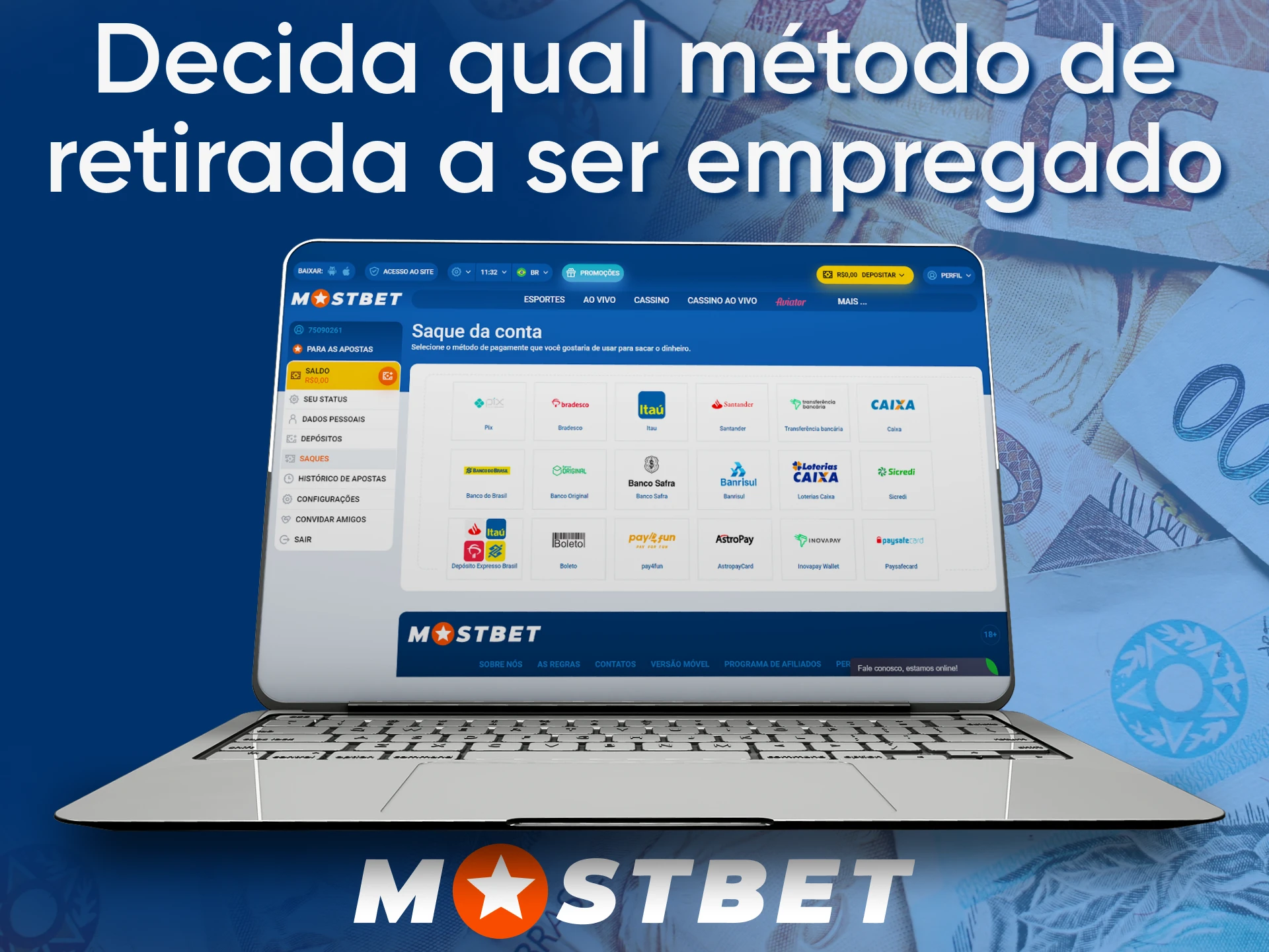 Choose how you want to withdraw money from your Mostbet account.