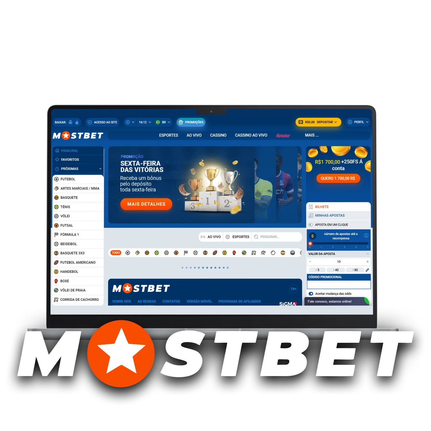 Acesse o site oficial da Mostbet para apostas esportivas.