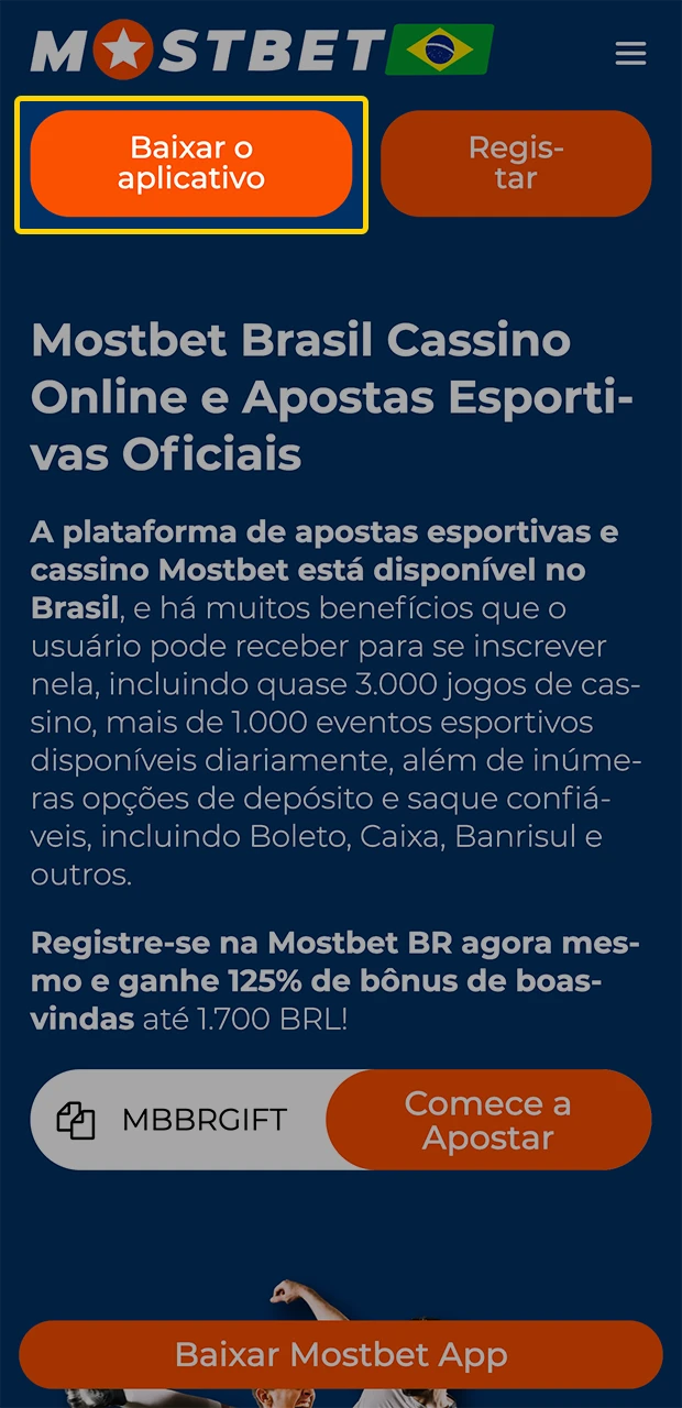 Use o botão para acessar a instalação do aplicativo Mostbet para dispositivos Android.
