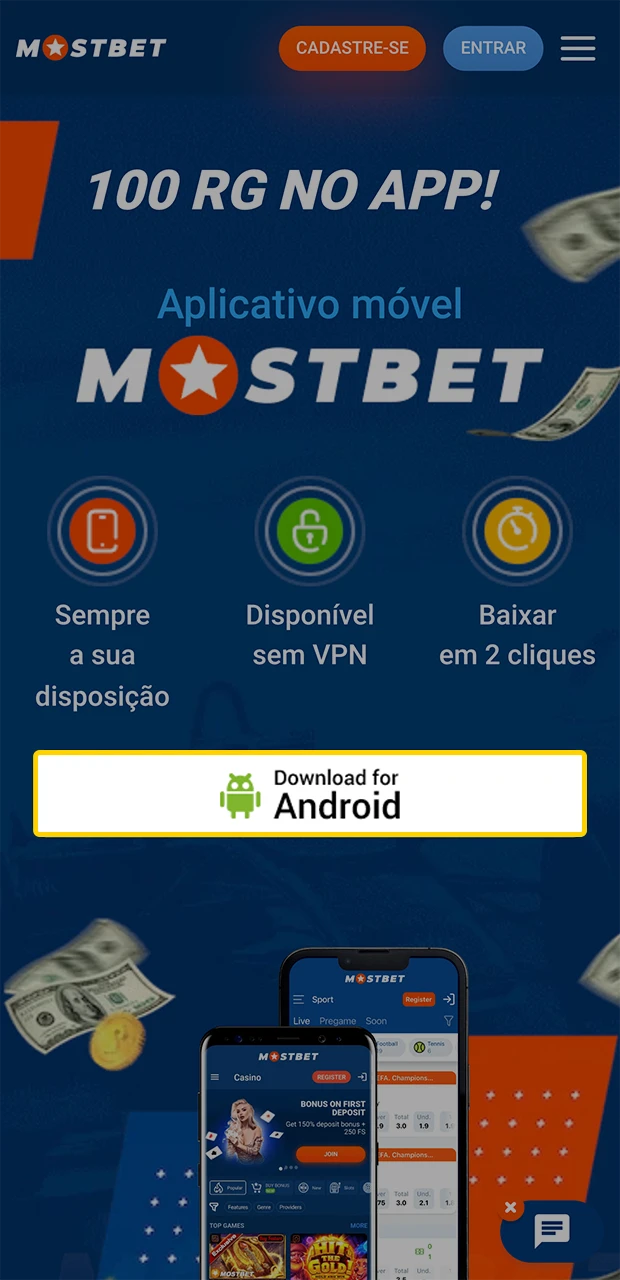 Inicie o download rápido do aplicativo Mostbet para o seu dispositivo móvel.