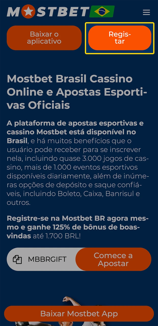 Siga as instruções para se registrar no cassino Mostbet.