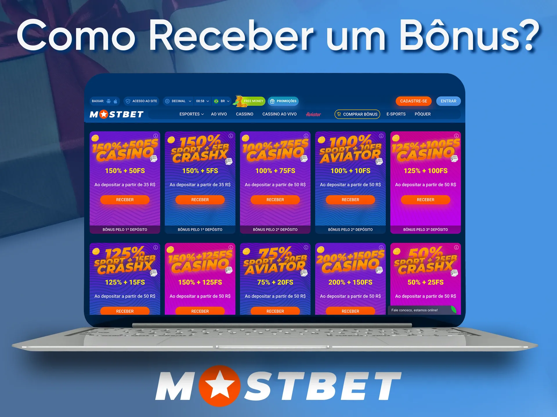 Siga as instruções para reivindicar seu bônus Mostbet.