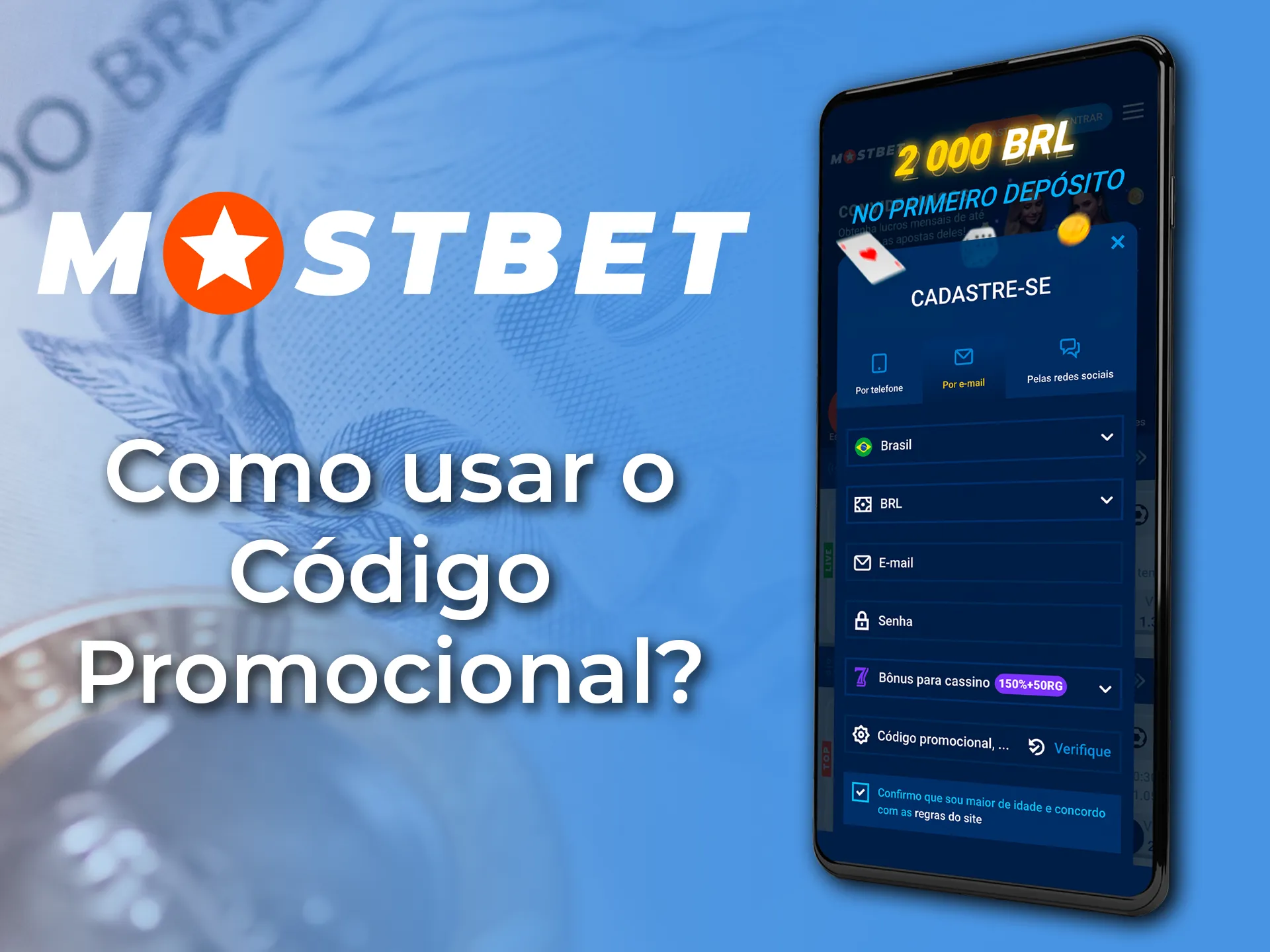 Instruções sobre como usar um código promocional Mostbet no Brasil.
