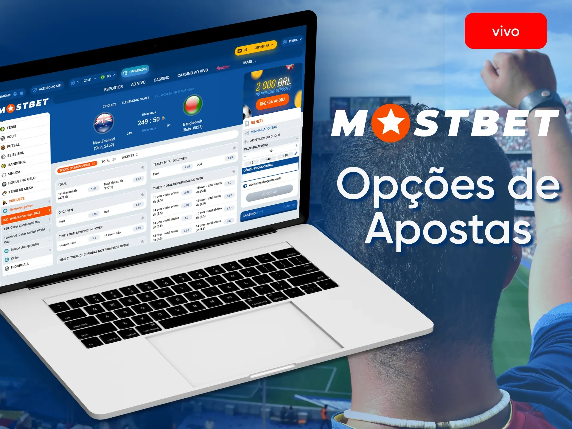 Escolha diferentes opções de apostas com a Mostbet.
