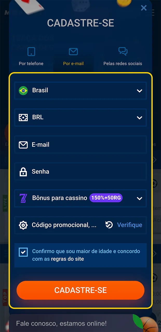 Insira cuidadosamente os seus dados necessários para se registrar no cassino Mostbet.