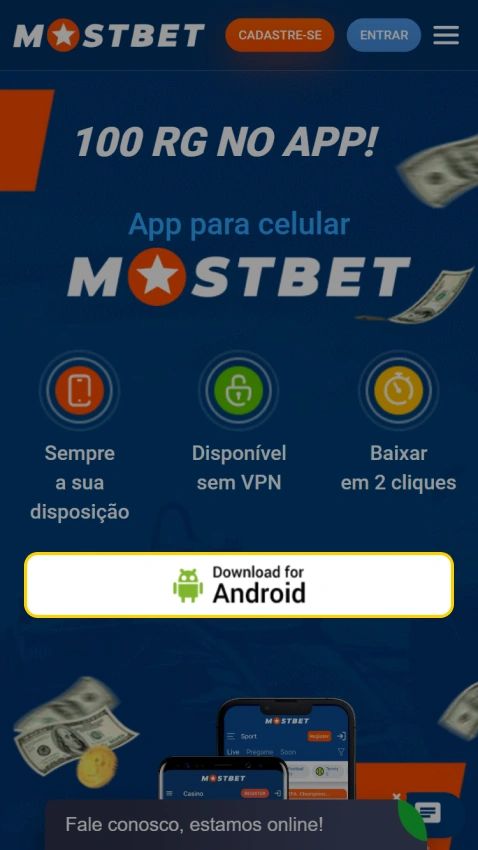 Inicie o download rápido do aplicativo Mostbet para o seu dispositivo móvel.