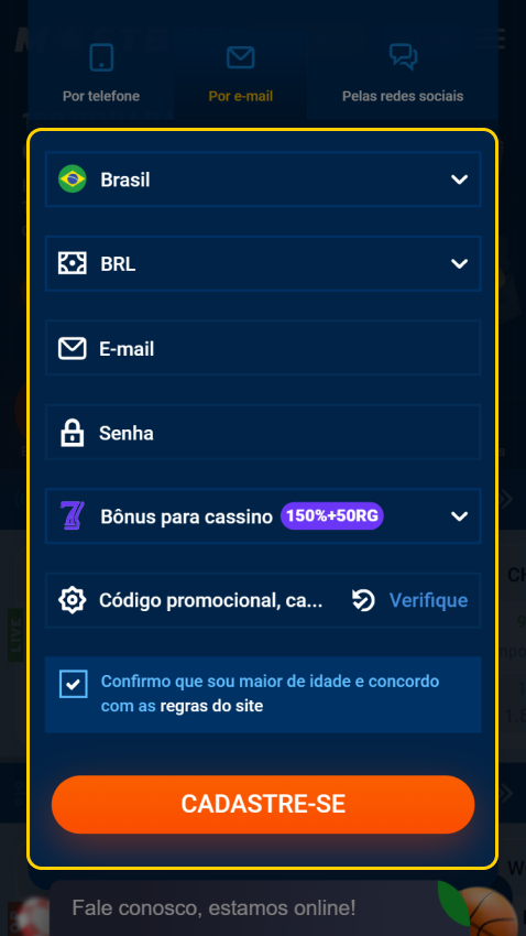 Insira cuidadosamente os seus dados necessários para se registrar no cassino Mostbet.