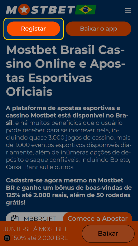 Siga as instruções para se registrar no cassino Mostbet.